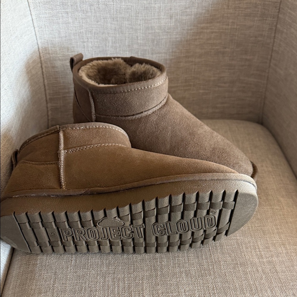 Project Cloud Brown Suede Shearling-Lined Ankle Booties